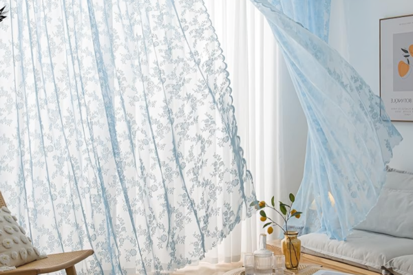 40x95 sheer lace blue curtain