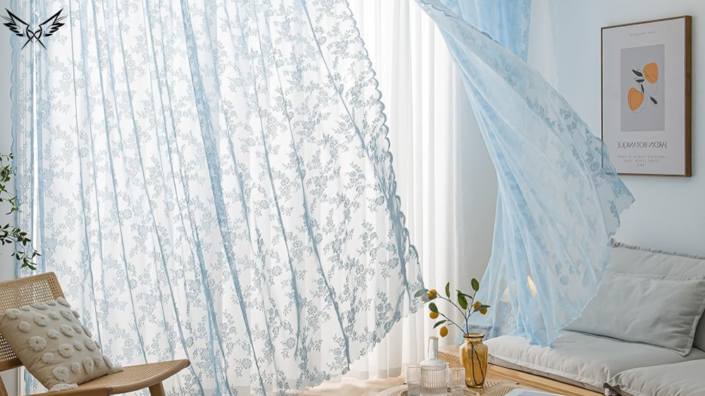 40x95 sheer lace blue curtain