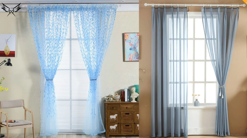 40x95 sheer lace blue curtain