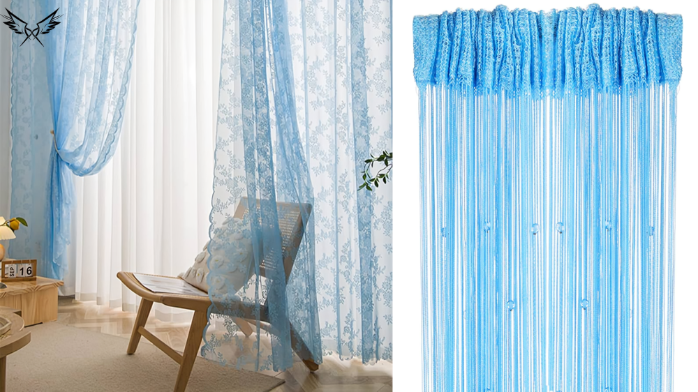 40x95 sheer lace blue curtain